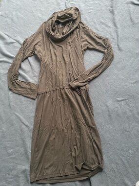 Figs Taupe Cowl Neck Long Sleeve Dress